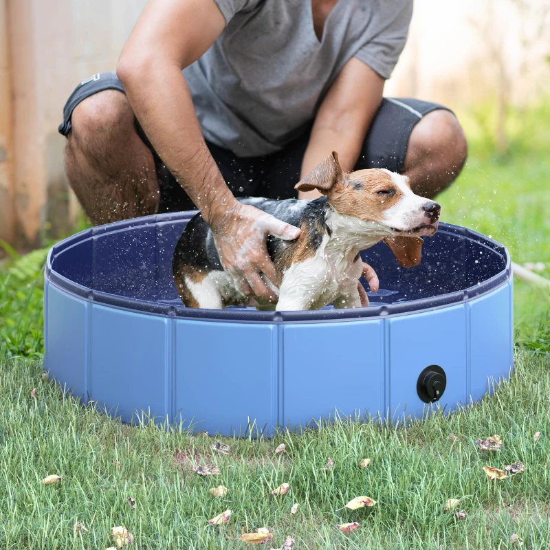 PawHut Piscine pour chien bassin PVC pliable anti-glissant facile à nettoyer diamètre 80 hauteur 20 cm bleu