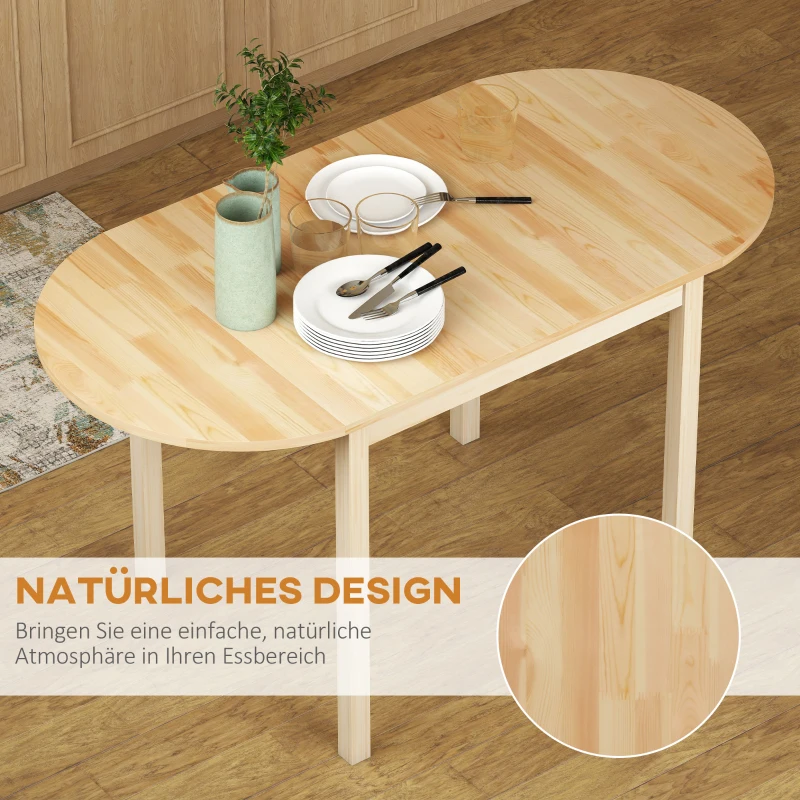 HOMCOM Opklapbare Houten Eettafel Keukentafel voor 6 Personen met Drop-Leaf-Design 140 x 70 x 75 cm Natuurhout