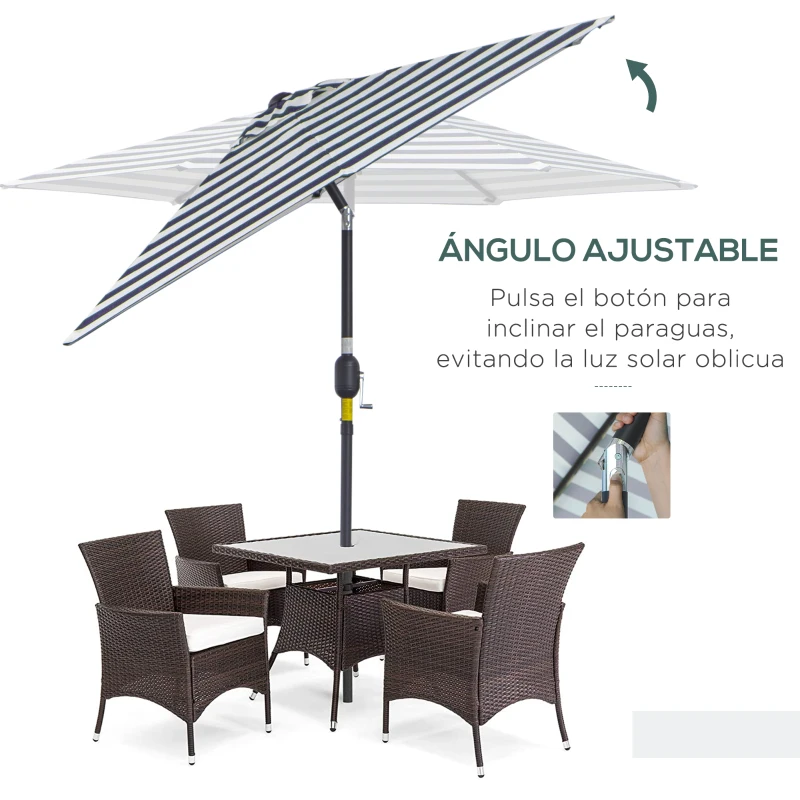 Outsunny Sombrilla de Jardín Ø230x216 cm con Apertura Manual Ángulo Ajustable e Impermeable para Terraza Piscina Azul y Blanco