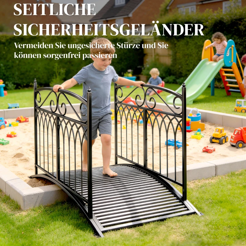 Outsunny Gartenbrücke aus Metall 135,5 cm Teichbrücke mit Sicherheitsgeländern Antik-Optik Rostbeständig einfache Montage