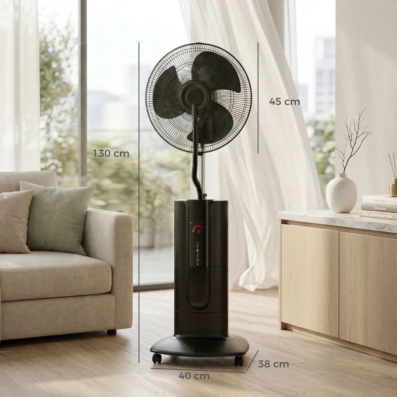 HOMCOM Ventilatore a Piantana 3 in 1 Oscillante con Nebulizzatore d'Acqua, Telecomando e Timer 9h, 45x38x130 cm, Nero