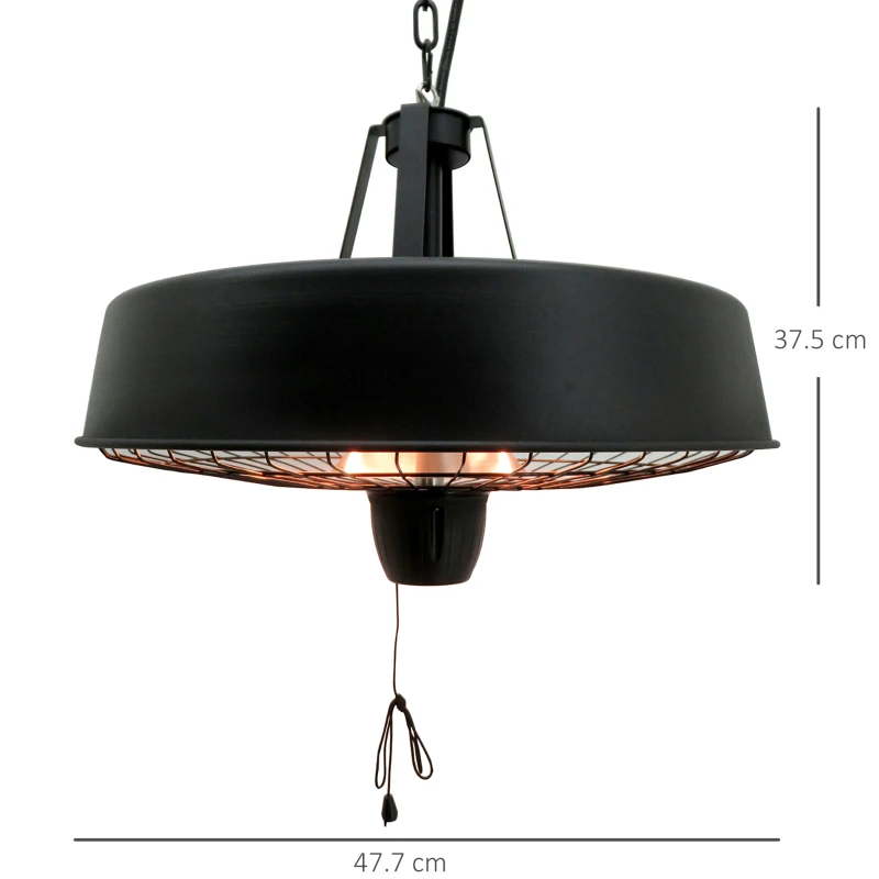 Outsunny Infrared Halogen Electric Patio Heater, 1000W/2500W Adjustable Power, Ceiling Hanging Mount, Black