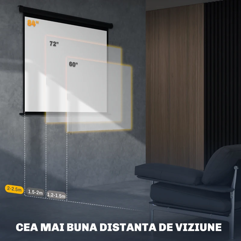 HOMCOM Ecran pentru Proiector 84" Format 4:3, Unghi de 160° și Montare pe Tavan sau Perete, Negru