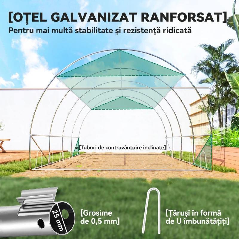 Outsunny Seră de Grădină Tip Tunel 4x3x2 m cu Plasă de Umbrire, Seră pentru Grădină cu 8 Ferestre, 2 Uși și Pereți Laterali Rulanți, Cadru din Oțel și Acoperire din PE, pentru Legume și Flori, Verde