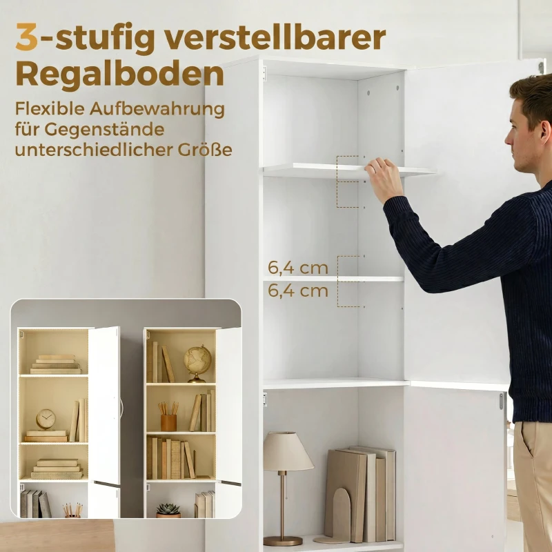 HOMCOM Bibliotecă Înaltă 180 cm, Raft Modern cu 5 Niveluri Reglabile, Mobilier Independent pentru Living, Dormitor, Birou, Alb