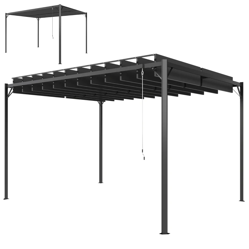 Outsunny Pérgola de Jardim 3x4 m com Proteção UPF 50+ Gazebo com Teto Ajustável Estrutura de Metal para Exterior Cinzento Escuro