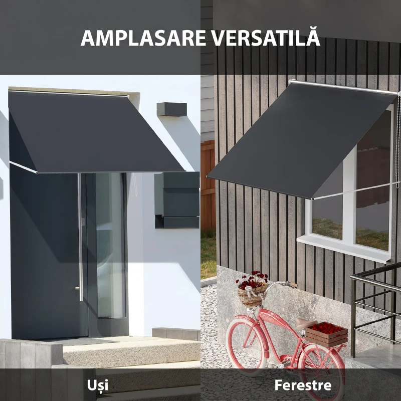 Outsunny Copertină Retractabilă cu Brațe, Deschidere Manuală, Înclinare și Protecție UV30+, 150x120 cm, Gri