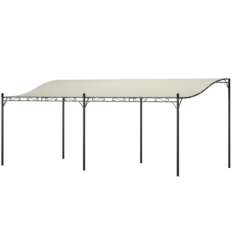 Outsunny Pérgola de Pared 3x6 m con Techo Inclinado Orificios de Drenaje y Estructura Metálica Blanco Crema