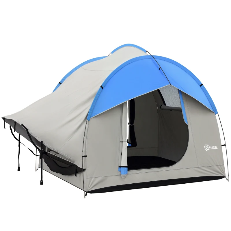 Outsunny SUV Car Tent for Camping, Waterproof PU2000mm, 5 Man Tailgate Tent, 2.4 x 2.1 m, Grey and Blue