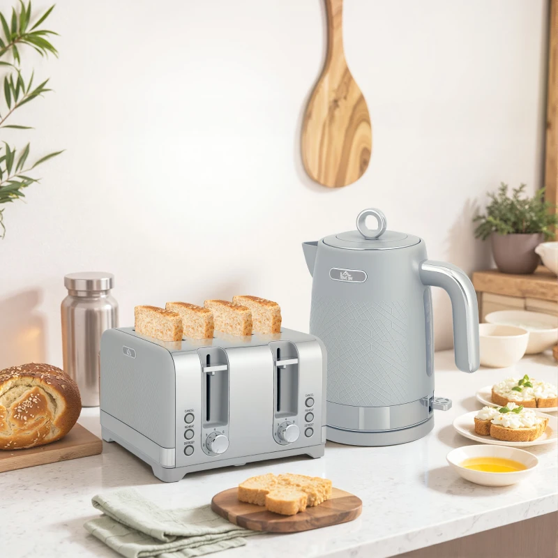 HOMCOM Wasserkocher- und Toaster-Set, 1,7L 2200W Schnellkoch-Wasserkocher mit Thermostat