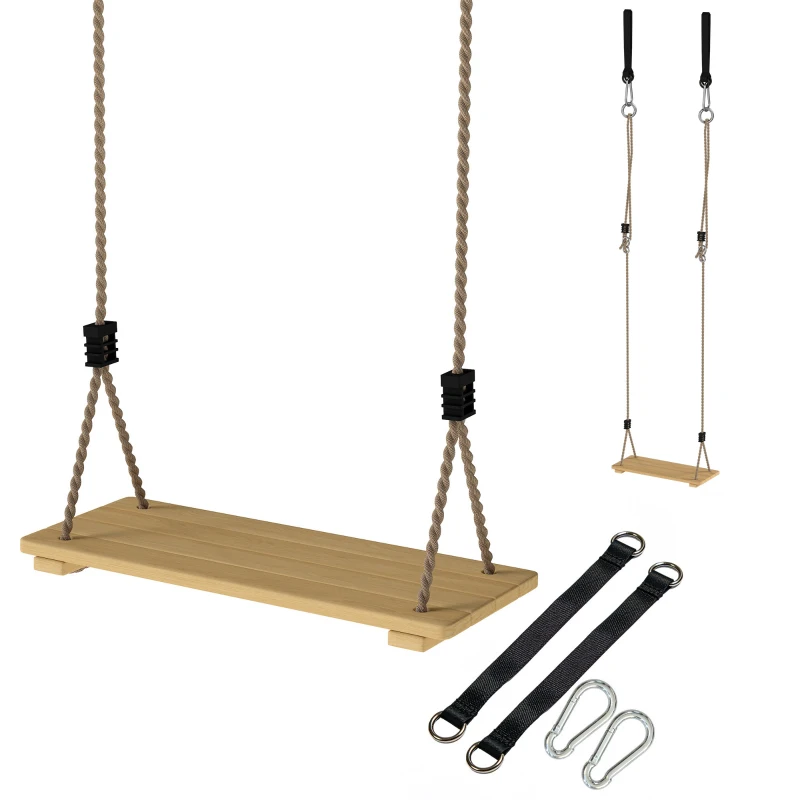 AIYAPLAY Wooden Swing Seat, Kids Swing Set with Adjustable Rope and Tree Straps, Outdoor Playground Playset for Kids