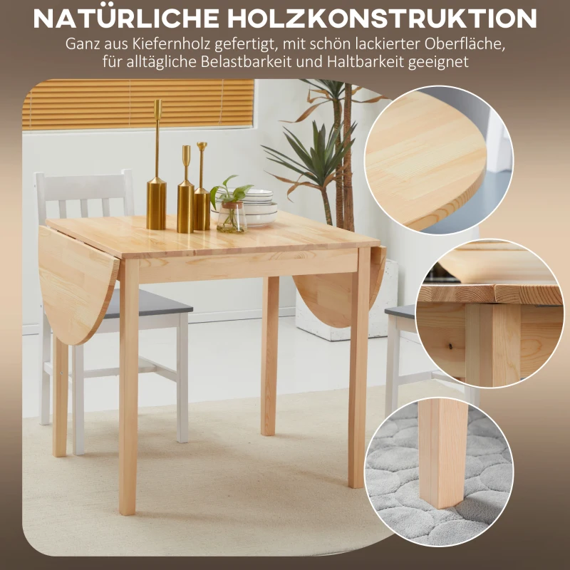 HOMCOM Opklapbare Houten Eettafel Keukentafel voor 6 Personen met Drop-Leaf-Design 140 x 70 x 75 cm Natuurhout