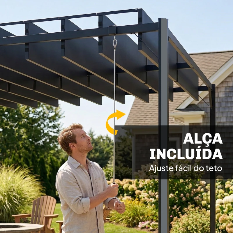 Outsunny Pérgola de Jardim 3x4 m com Proteção UPF 50+ Gazebo com Teto Ajustável Estrutura de Metal para Exterior Cinzento Escuro