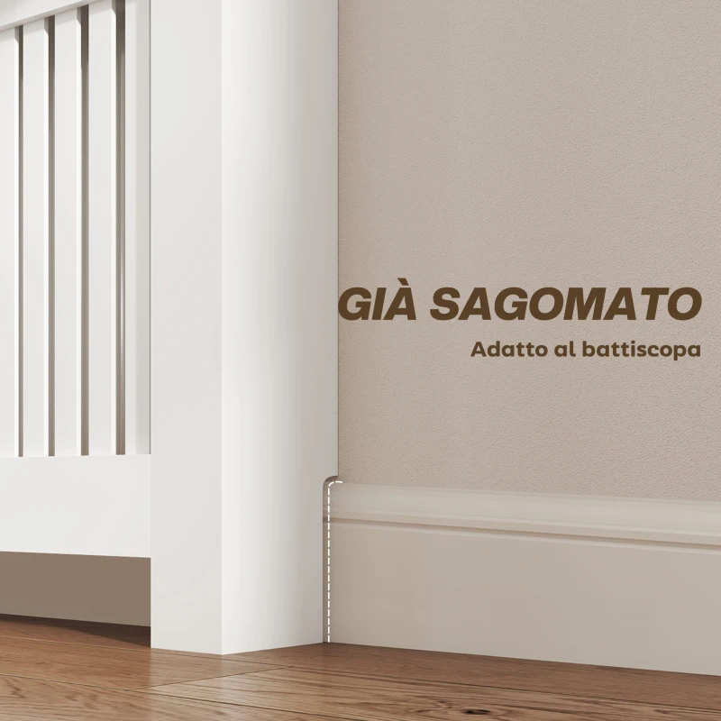 HOMCOM Copritermosifone a Doghe Antiribaltamento con Cassetto, in Legno, 78x19x97 cm, Bianco
