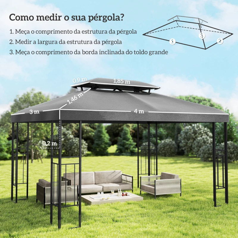 Outsunny Teto de Reposição 4x3 m com Teto Duplo Orifícios de Drenagem e Proteção UV Apenas Teto NÃO Inclui Estrutura Cinzento Escuro