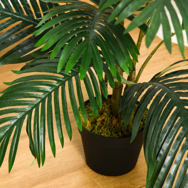 Outsunny Palma in Plastica Decorativa con 20 Foglie, Pianta Finta con Vaso per Interno ed Esterno Alta 140cm