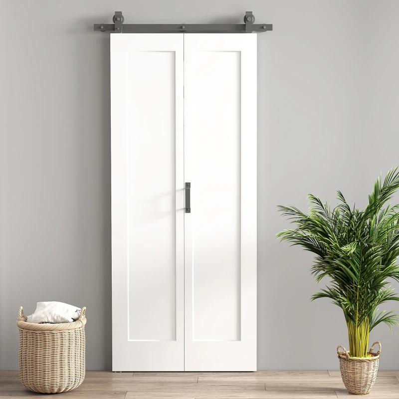 HOMCOM Puerta Plegable Corredera con Herrajes Acabado Personalizable Tirador Fácil Montaje 90x210 cm Blanco