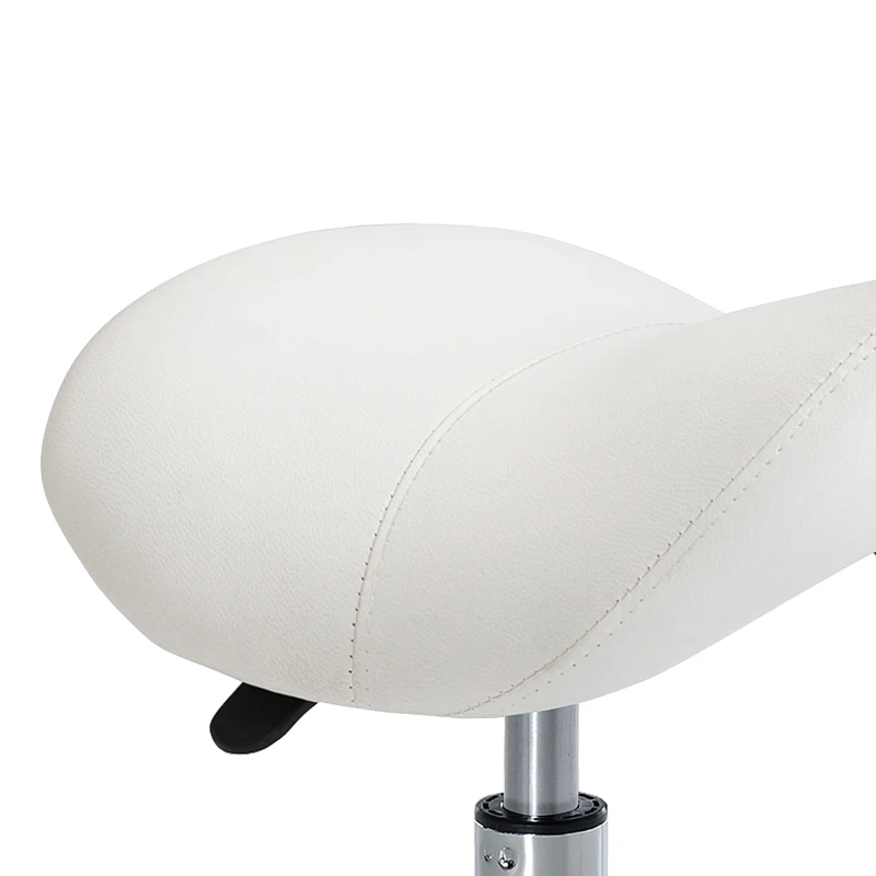 HOMCOM Height Adjustable Saddle Stool with Swivel Wheels, Faux Leather Salon Chair for Hairdressing, Beauty, Tattoo, White(m-17)
