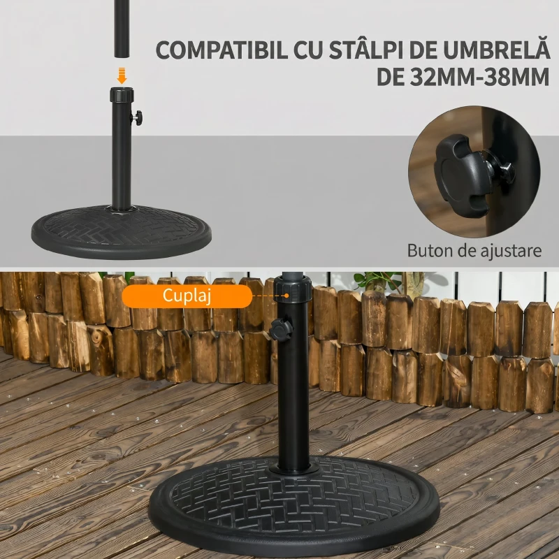Outsunny Bază pentru umbrelă de 14kg pentru stâlpi cu diametru Ø32-38 mm, din metal și ciment, Ø46 cm, neagră