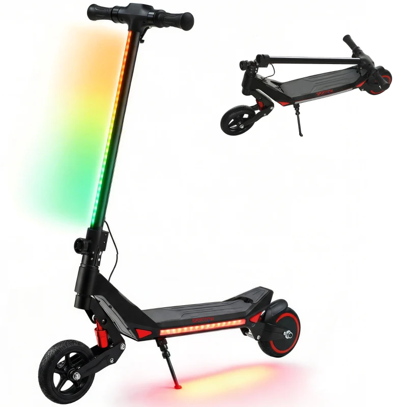 SPORTNOW Electric Scooter for Kids, Foldable E Scooter for Age Age 6+ with LED Display, RGB lights, Up to 16km/h, Black