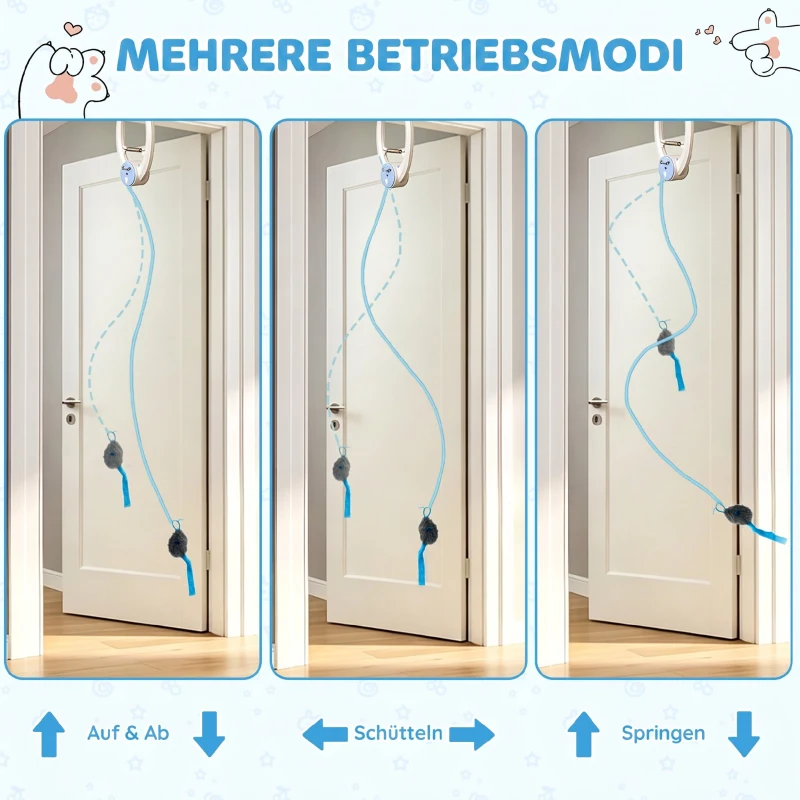 PawHut Interaktives Katzenspielzeug USB-Aufladbare Türhängende Hüpfende Maus für Katzen, 24,1 x 13,8 x 6,6 cm Weiß