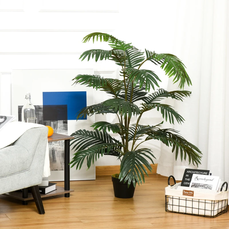Outsunny Palma in Plastica Decorativa con 20 Foglie, Pianta Finta con Vaso per Interno ed Esterno Alta 140cm