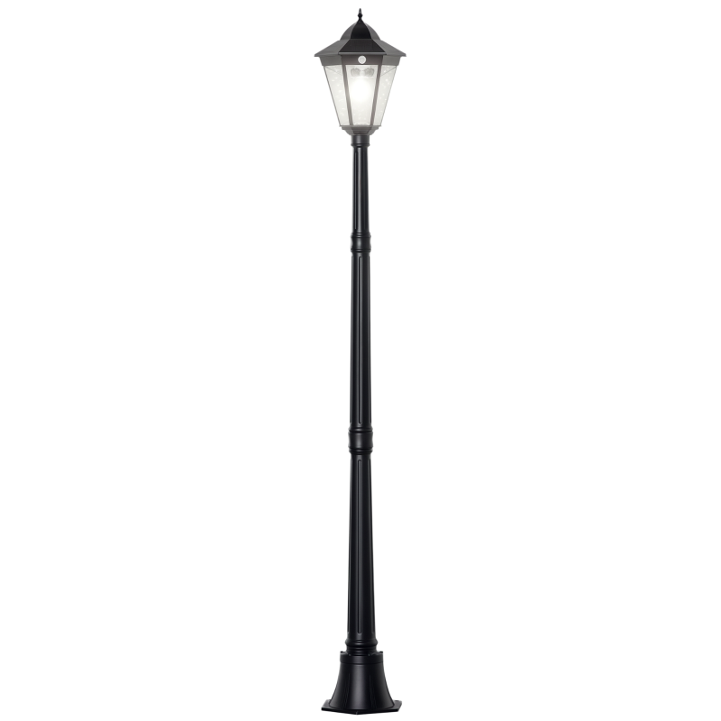 Outsunny 1.9M Garden Lamp Post Light, IP44 Outdoor LED Solar Powered Lantern Lamp with Aluminium Frame for Patio, Pathway and Walkway, Black