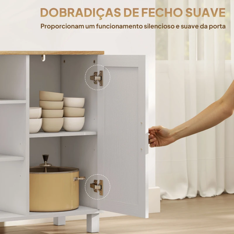 HOMCOM Aparador de Sala com Prateleiras Ajustáveis Compartimento Aberto Pernas de Madeira 110x33x75 cm Branco