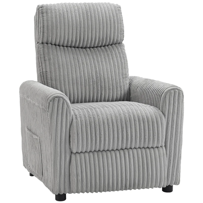 HOMCOM Poltrona Relax Reclinável Manual Estofada em Veludo com Apoio para Pés 73x86x100 cm Cinzento