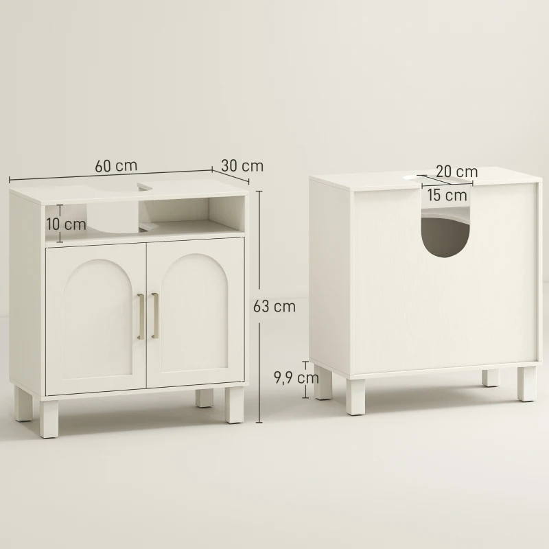 HOMCOM Móvel debaixo de Lavatório com Prateleira Ajustável para Lavatórios sem Pé 60x30x63 cm Branco Creme