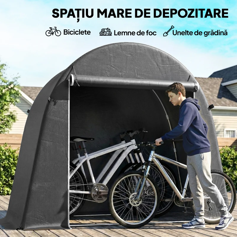 Outsunny Cort de grădină 2,45 x 1,2 m, Impermeabil, cu Ușă Rulabilă și Cadru din Oțel Zincat, Gri Închis