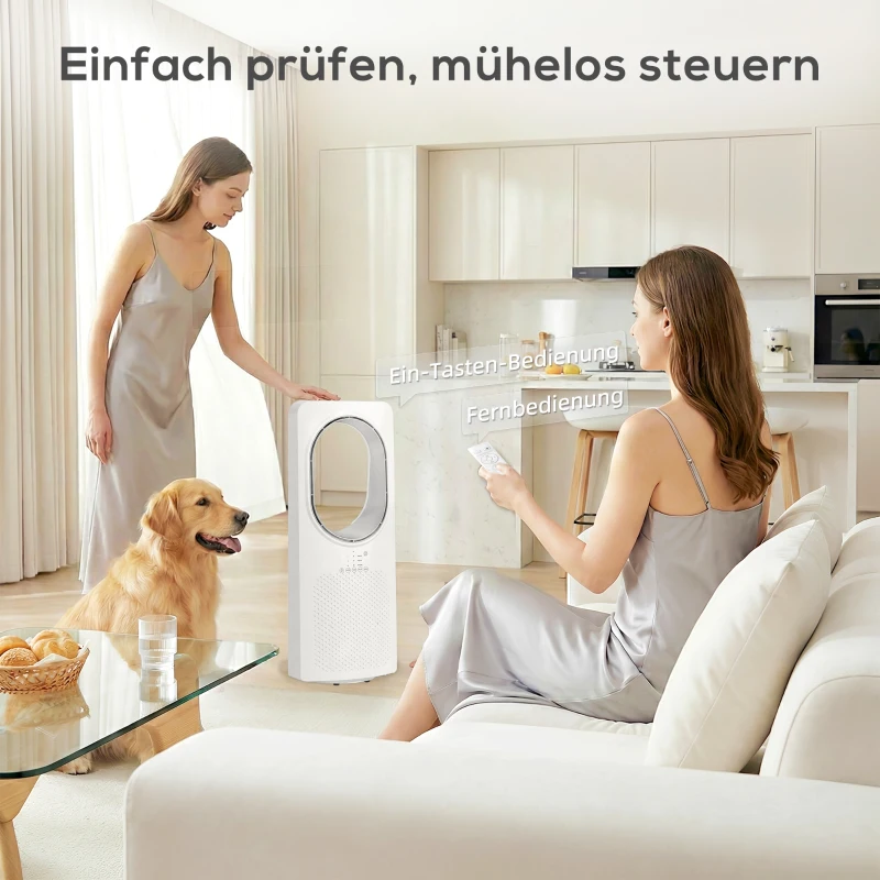 HOMCOM Bladeless Turmventilator für Schlafzimmer, 36 dB Standventilator mit 45° Oszillation, 3 Geschwindigkeiten, 3 Modi, 15-Stunden-Timer, Weiß