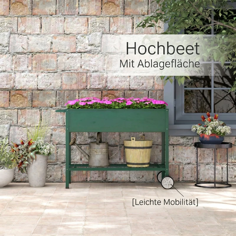 Outsunny Jardinieră de Exterior cu Raft Inferior pentru Unelte, din Metal, 109x44x80 cm, Verde