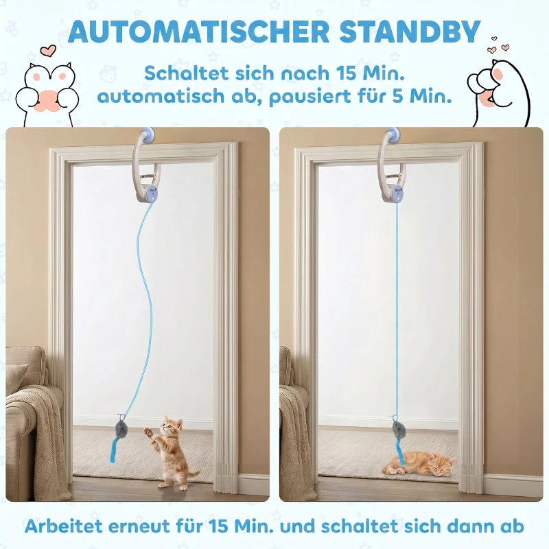 PawHut Interaktives Katzenspielzeug USB-Aufladbare Türhängende Hüpfende Maus für Katzen, 24,1 x 13,8 x 6,6 cm Weiß