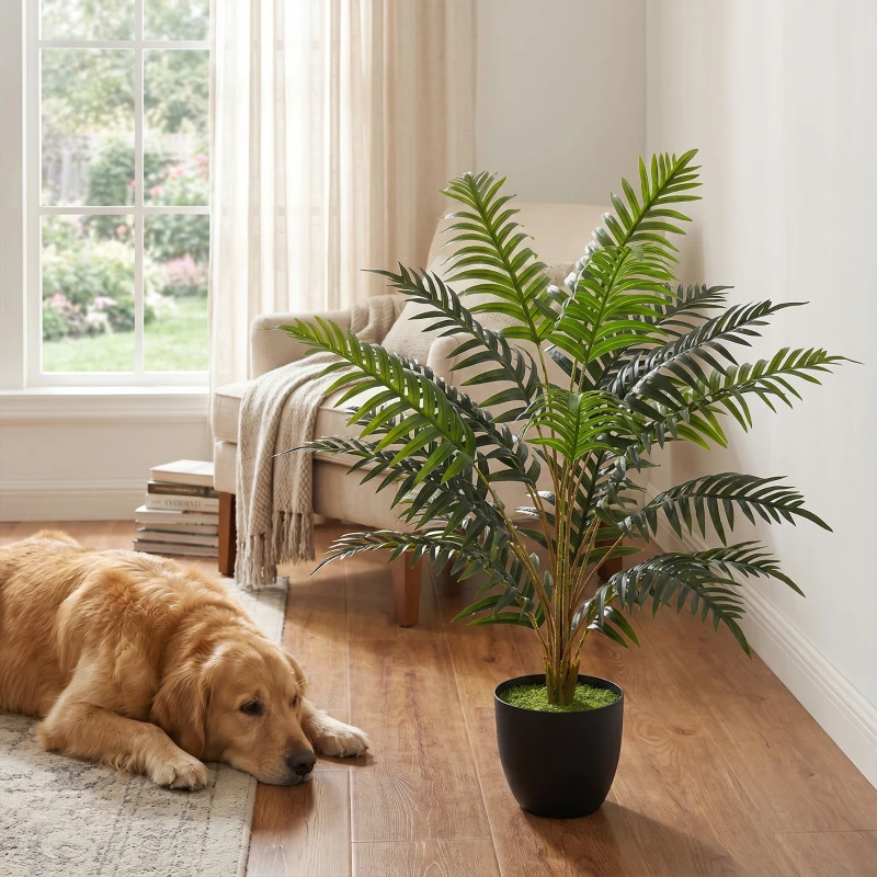 HOMCOM Künstliche Zimmerpflanze 90 cm Farn, Topf-Baum mit flexiblen Zweigen, für Innen und Außen