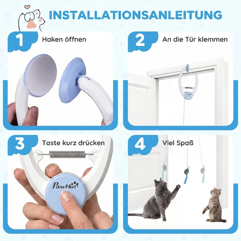 PawHut Interaktives Katzenspielzeug USB-Aufladbare Türhängende Hüpfende Maus für Katzen, 24,1 x 13,8 x 6,6 cm Weiß