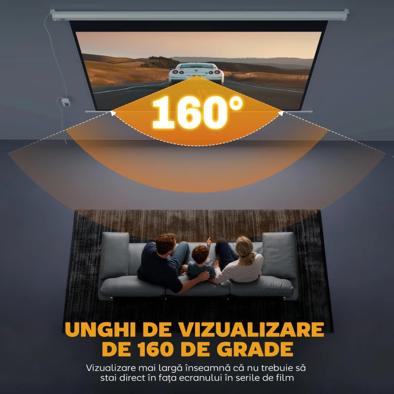 HOMCOM Ecran de Proiecție Motorizat 100" 16:9 cu Telecomandă, 251x8x168 cm, Alb