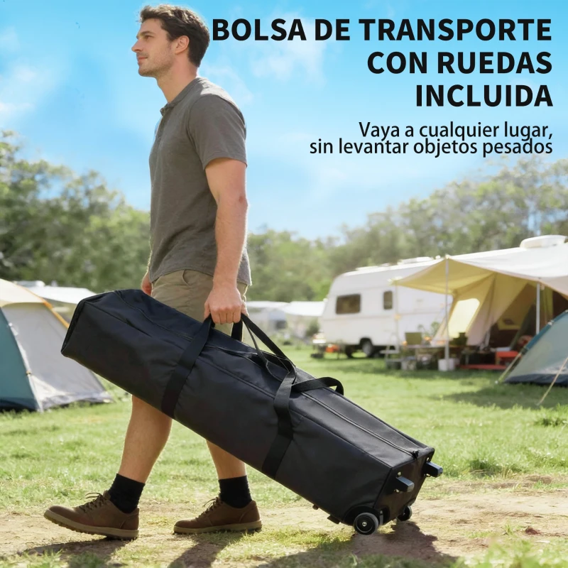 Outsunny Carpa Plegable Pop-up 4x4 m con Bloqueo Central UPF50+ Altura Ajustable Bolsas de Arena y Bolsa con Ruedas Beige y Café