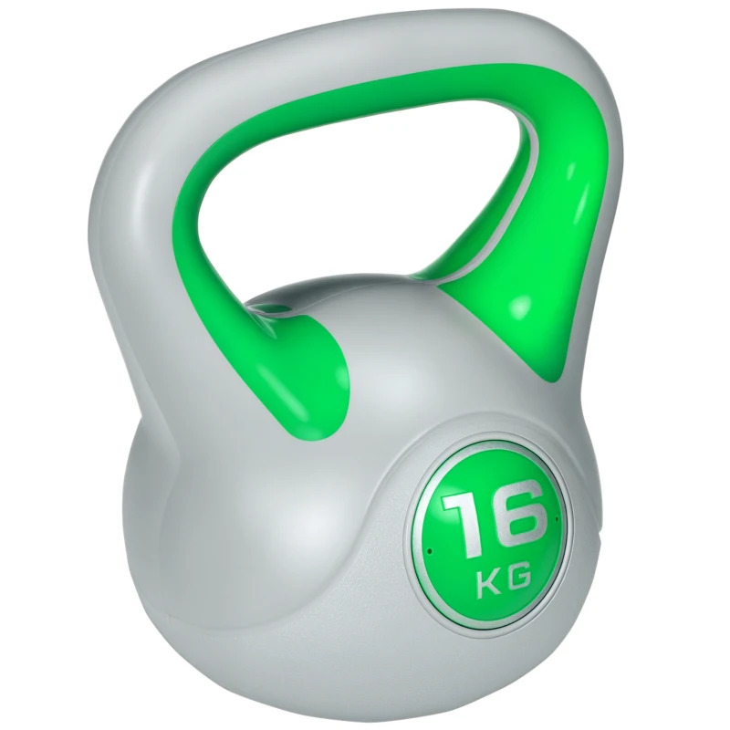 SPORTNOW Kugelhantel, Kettlebell, 16 kg, flache Unterseite, großer Griff, Gewichtkugel, Grün, 27 x 17 x 31 cm