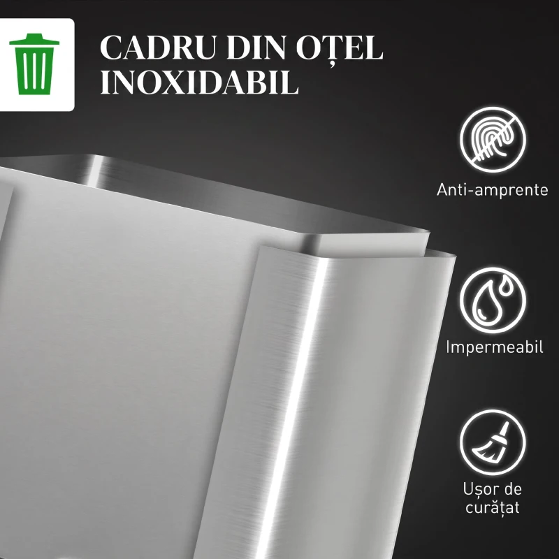 HOMCOM Coș de gunoi cu 2 compartimente de 15L, cu pedală și capac silențios, din oțel inoxidabil și PP, 40x34,8x47,5 cm