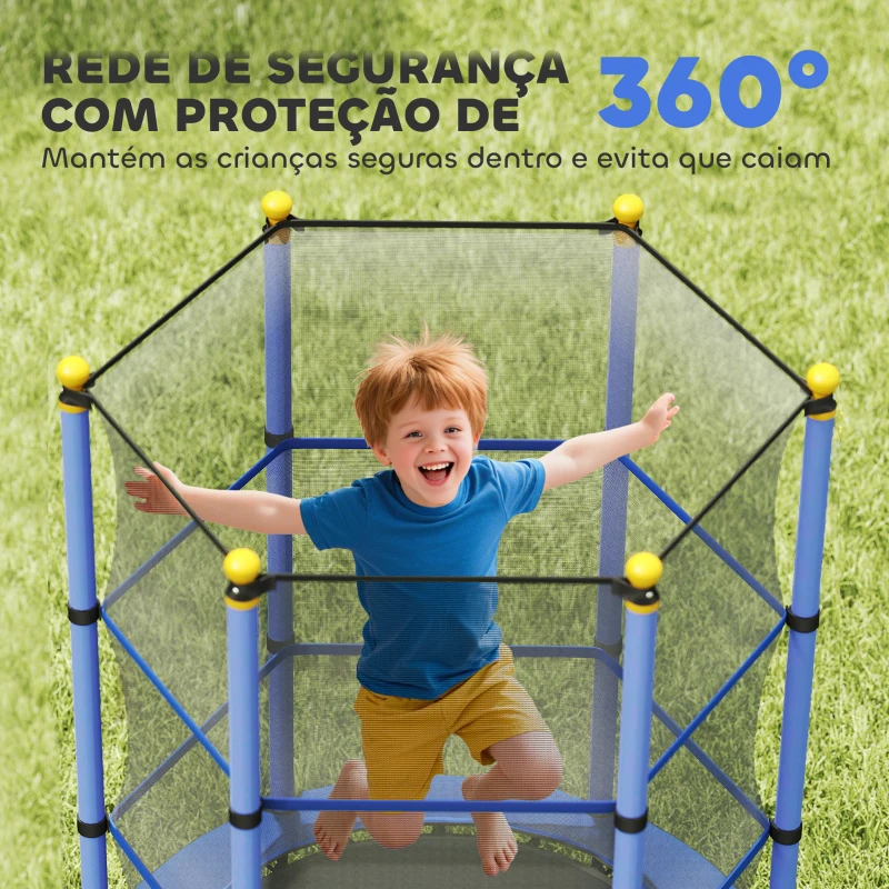 HOMCOM Trampolim para Crianças com Rede de Segurança e Estrutura de Aço para Interiores e Exteriores Carga 50kg Ø140x190 cm Azul