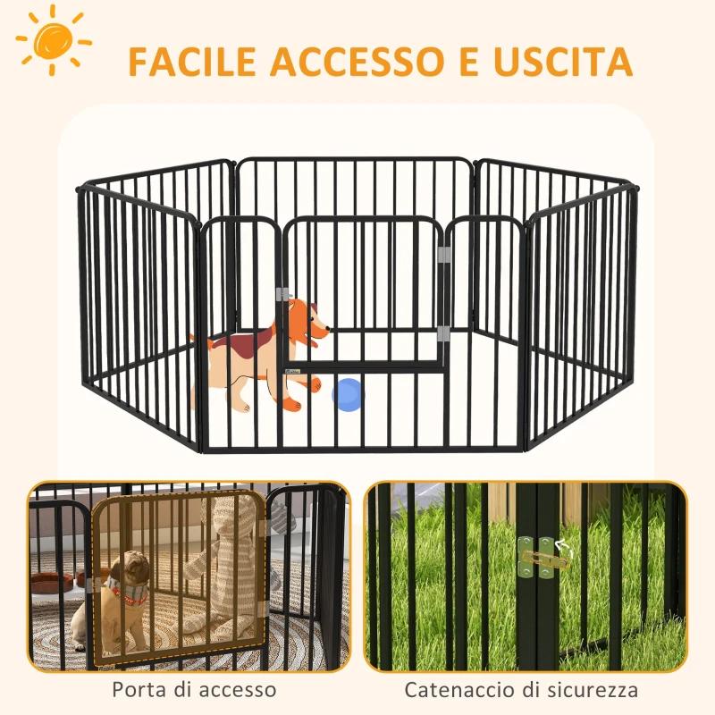 PawHut Recinto per Cani a 6 Pannelli Modulabili da Interno ed Esterno, in Acciaio, 164x83x60 cm, Nero