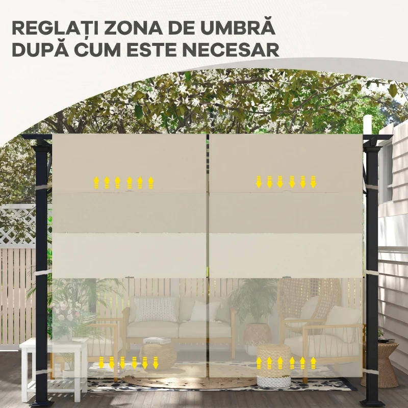 Outsunny Acoperiș pentru Foișor Pergolă 3x3 m din Poliester cu Buzunare și Curele, 488x122 cm, culoare Kaki
