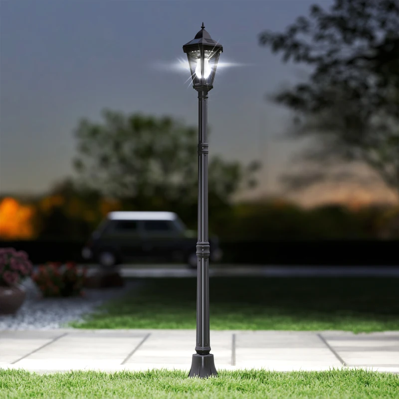 Outsunny 1.9M Garden Lamp Post Light, IP44 Outdoor LED Solar Powered Lantern Lamp with Aluminium Frame for Patio, Pathway and Walkway, Black
