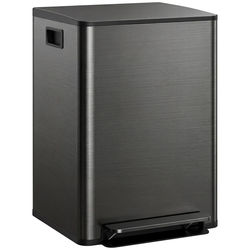 HOMCOM Poubelle de cuisine 2 compartiments de 2 x 30L, acier inoxydable, couvercle à fermeture douce, 47,7x37,5x66,8cm, noir