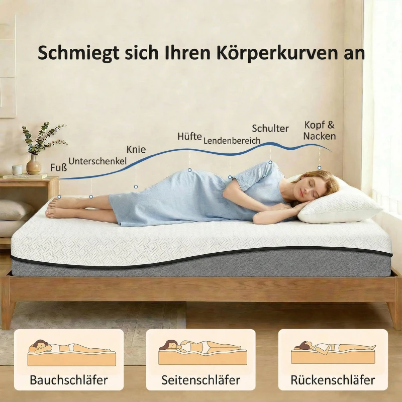 HOMCOM Matratze 140x200cm H3 mittelfest 20 cm Höhe Ergonomisch, Atmungsaktiv  aus Gel-Memory-Schaumstoff, Öko-Tex & CertiPUR