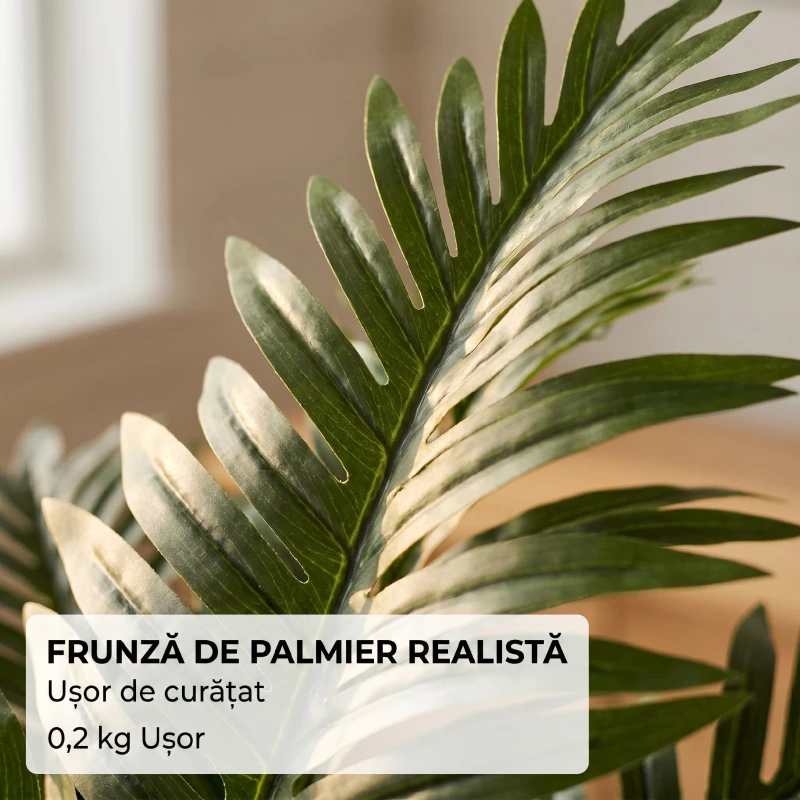 HOMCOM Plantă Artificială de Ferigă cu 20 de Frunze din PEVA, Ramuri Flexibile, Ghiveci Negru din PP și Ciment, Verde