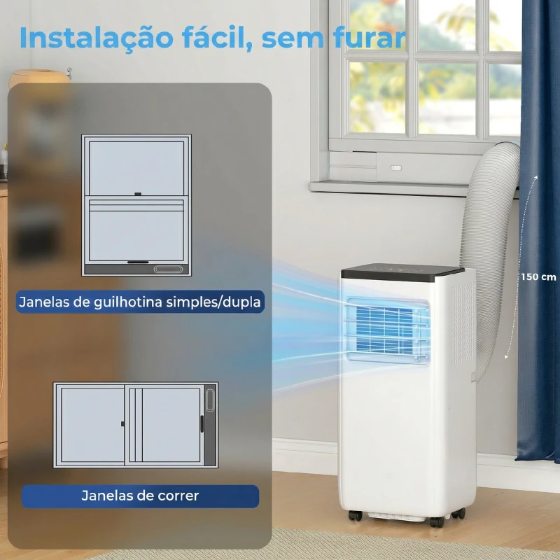 HOMCOM Ar Condicionado Portátil 10.000 BTU com WiFi Arrefecimento Desumidificador Ventoinha Temporizador Controlo Remoto e Ecrã LED para 30 m² 33x28x71 cm Branco