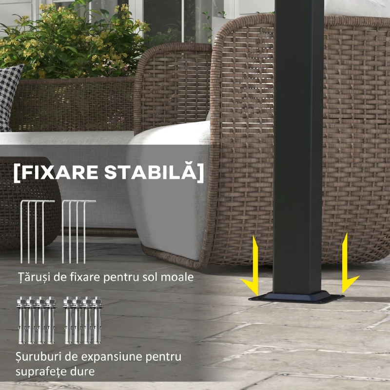 Outsunny Pergolă Gazebo 3x3,5 m cu 3 Acoperișuri Reglabile din Oțel și Poliester Anti-UV, Gri