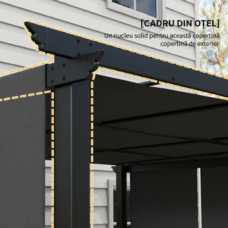 Outsunny Pergolă Gazebo 3x3,5 m cu 3 Acoperișuri Reglabile din Oțel și Poliester Anti-UV, Gri
